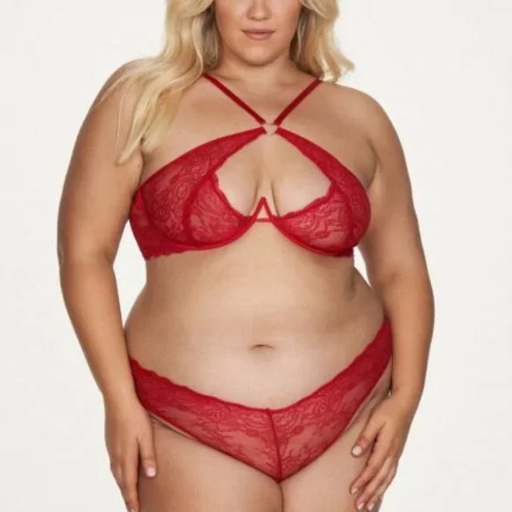 NWT Frederick's of Hollywood Lover Red Bra & Crotchless Panty Set Size Large/XL